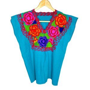 Boho Floral Embroidered Handmade Top Medium